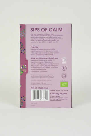 Sips of Calm - Calm Me & White Tea, Blueberry & Elderflower - 8 Tea Bag Sachets