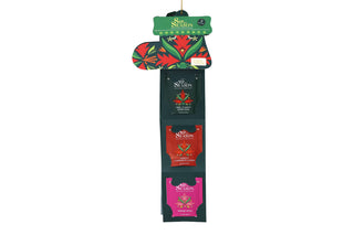Front view of English Tea Shop green Santa's Stocking fully unfolded to display individual organic tea sachets.