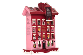 Three-quarter left side angle view of English Tea Shop Townhouse Advent Calendar tea box on a white background.